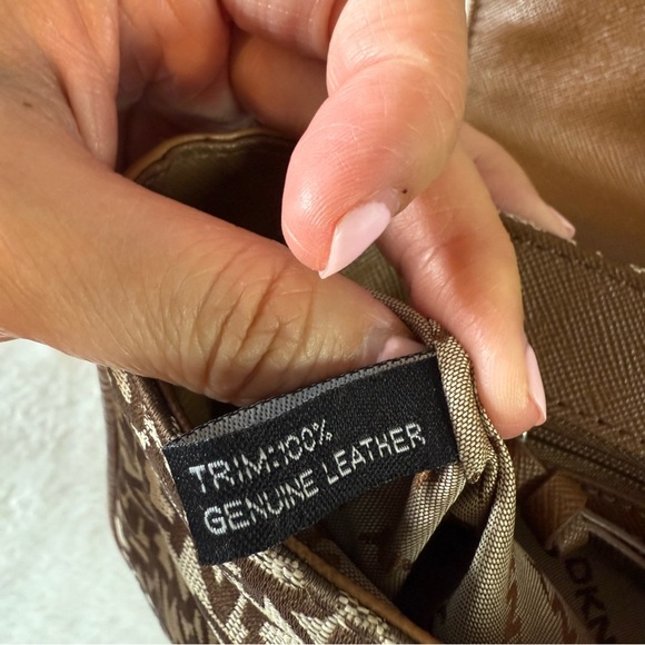 DKNY Tan Genuine Leather and Fabric Crossbody Handbag - Picture 12 of 16